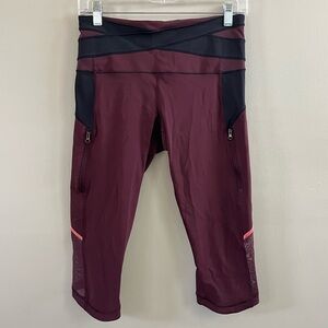 Lululemon Crop Legging‎ Maroon Black Capri Size 6